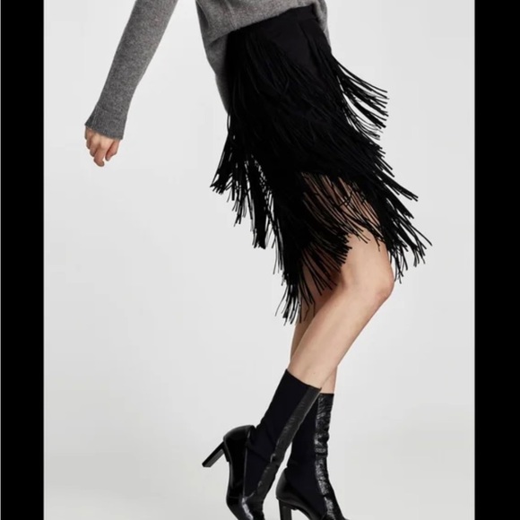 Zara Faux Suede Asymmetrical Fringe Skirt - Picture 2 of 9